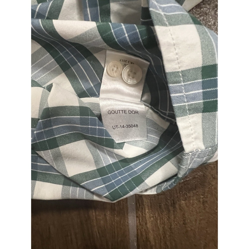 UnTuckit Men's Goutte Dor Plaid Green White  Long Sleeve Button Down Shirt Large - Picture 7 of 7